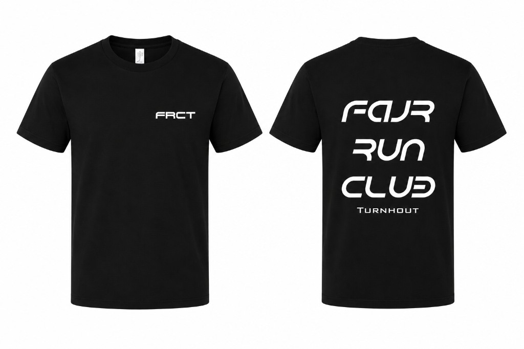 FRCT T-shirt voor- en achterkant — zwart met wit FRCT logo